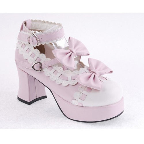 Pink Heel High Beautiful Synthetic Leather Round Straps Platform Sweet Lolita Shoes - Product - 6