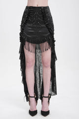 Black Embroidery Stitching Lace Mesh Women's Gothic Skirt With Train - Product - 10