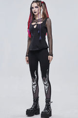 Black Gothic Stretch Knitted Fabric Spliced Mesh Devil Sheep Head Pattern Printing Women's Leggings - Product - 11