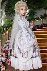 White/Purple Hanayome Cardigan High Waisted Trumpet Sleeves Multi-Layer Ruffled Sweet Lolita OP Dress - Product - 4