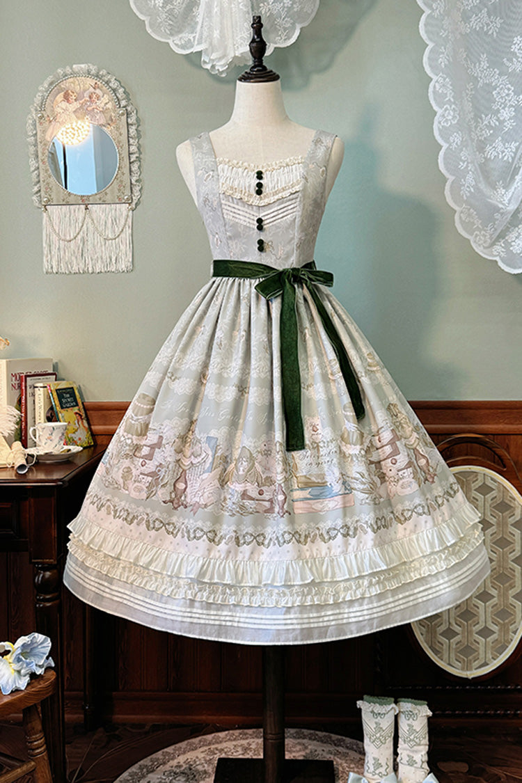 [Iris Study] V Collar Sleeveless Print Bowknot Lace Sweet Lolita Jumper Dress 2 Colors - Product - 12
