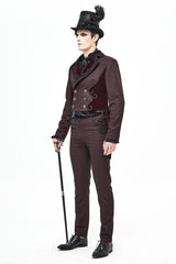 Red Front Floral Webbing Metal Retro Button Weft Velveteen Men's Gothic Tailcoat - Product - 4