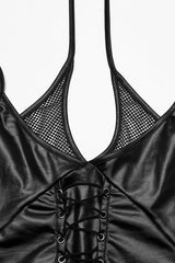 Black Halterneck Sleeveless Lace-Up Plunging Irregular Women's Punk Vest - Product - 5
