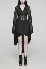 Black Irregular Hem Skull Print Hollow Stitching Womens Steampunk Kimono Dress - Black - 1