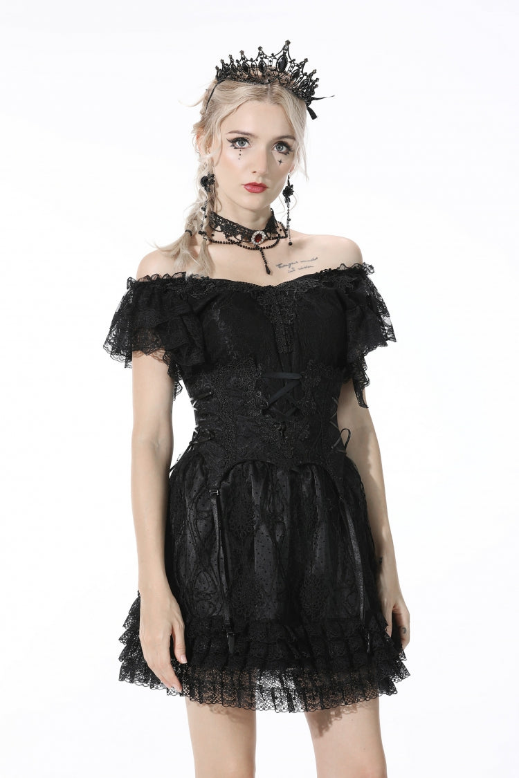 Black Floral Embroidered Lace-Up Strappy Women's Gothic Gorgeous Corset - Product - 8