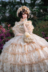 Yellow [Rose Letter] Off Shoulder Triple-Layered Print Ruffle Hanayome Sweet Princess Lolita Dress - Product - 3