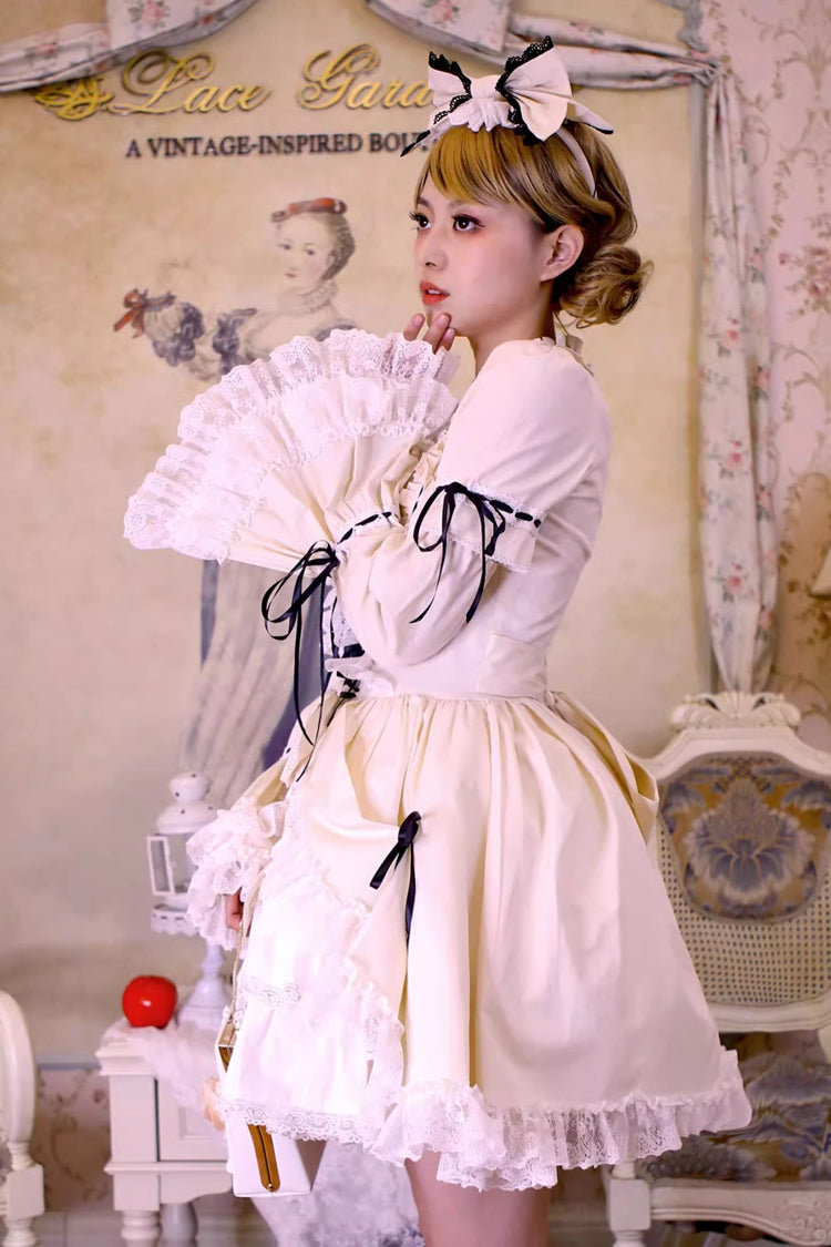 [Miss Rella] Short Sleeves Multi-Layered Ruffle Cardigan Bowknot Lace-Up Sweet Lolita Dress 9 Colors - Product - 10