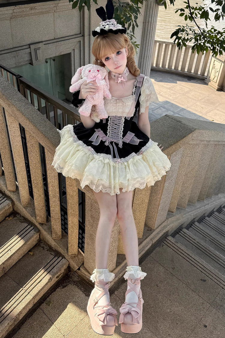 [Goodnight Alice] Sleeveless Ruffled Bow Lace-Up Sweet Lolita Jsk Dress 3 Colors - Product - 15