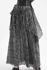 Black Ruffle Lace-Up Women's Gothic Eyelets Rivets Long Skirt - Black - 1