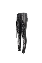 Black Flocked Stretch Slim Thigh Lace String Adjustable Women's Gothic Leggings - Product - 8