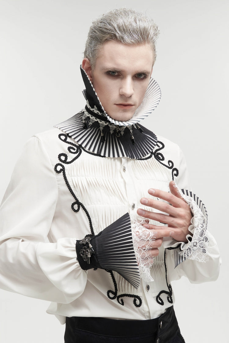 Black  Men's Gothic Luxurious Royal Double Color Beaded Lace Gloves - Product - 2