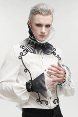 Black  Men's Gothic Luxurious Royal Double Color Beaded Lace Gloves - Product - 2
