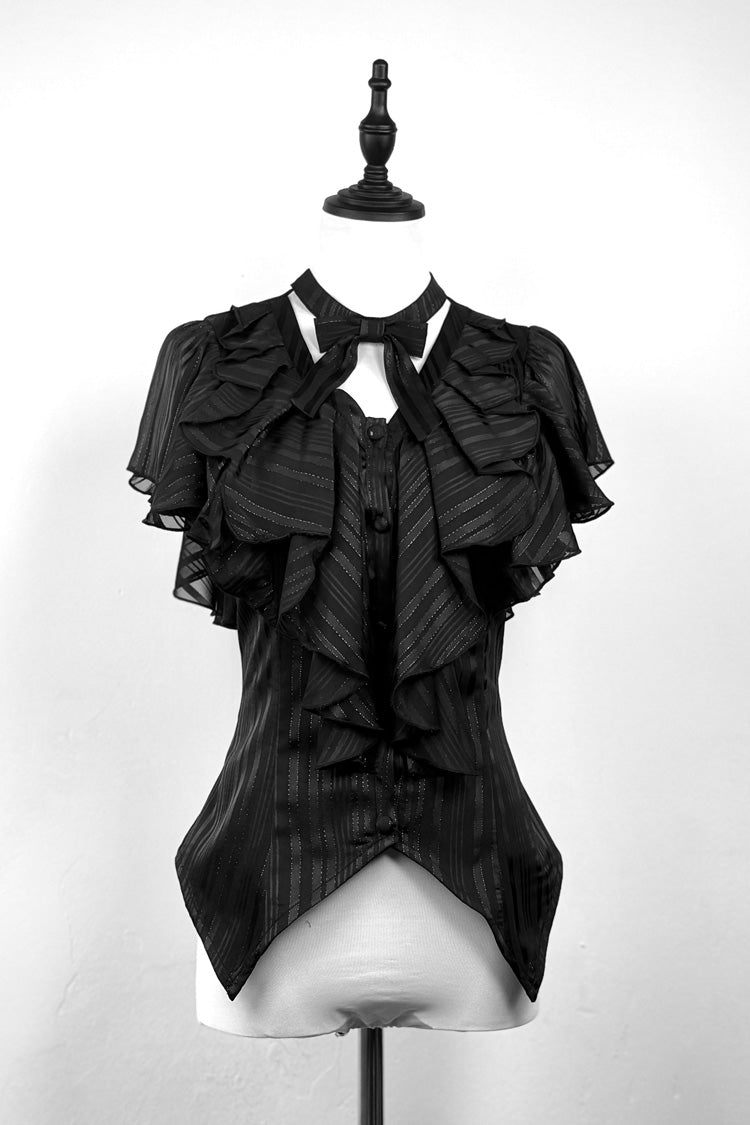 Black Ruffled Bow Gothic Japanese Lolita Blouse - Product - 5