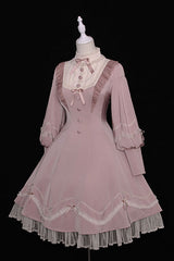 Alice Girl Andrea Solid Bowknot Long Sleeves Ruffled Sweet Lolita OP Dress 3 Colors - Product - 9