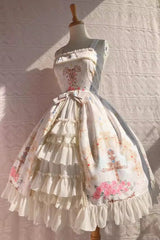 Peacock Cross Print Ruffle Cardigan Bowknot Sweet Lolita Jsk Dress 4 Colors - Product - 9