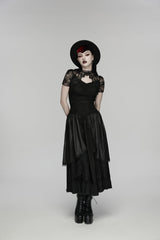 Black High Waisted Multi-Layered Floral Embroidered Lace Pleated Women's Gothic Elegant Cosplay Skirt - Product - 4