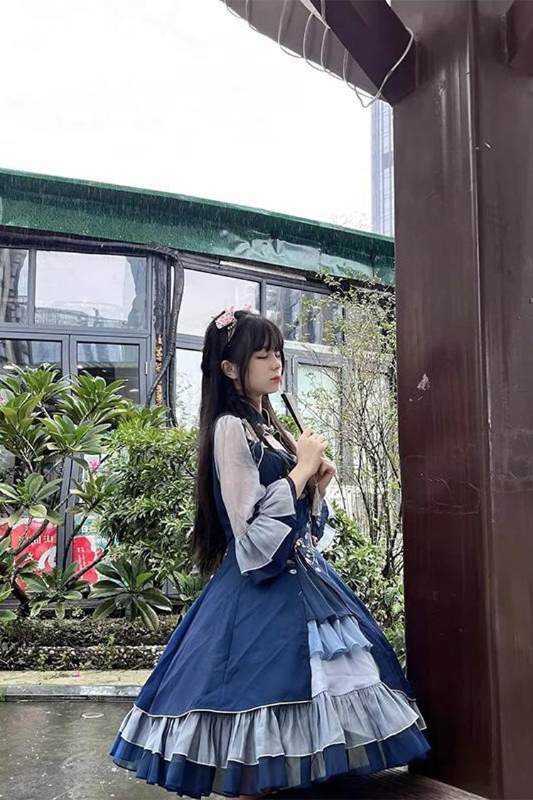 Blue Multi-layer Print Ruffle Classic Plus Size Chinese Style Princess Lolita Jsk Dress - Product - 2