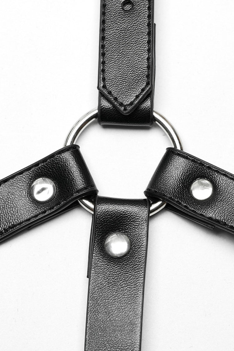 Black Adjustable Cross Metal Ring Buckle Women's Halter Steampunk Body Harness - Product - 6