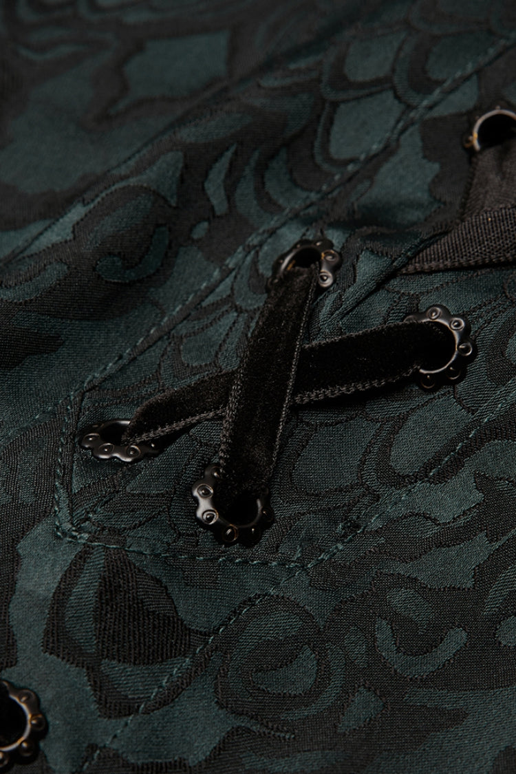 Jacquard Long Sleeve Front Metal Eyelets Lace Up Metal Carving Buckle Cuff Men's Gothic Shirt 3 Colors - Product - 19