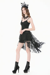 Black Women's Gothic Vintage Lace Multi-Layered Ruffled High-Low Slip Dress - Product - 10