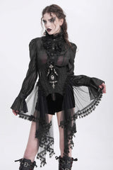Black Stitching Lace Lace-Up Mesh Women's Gothic Underbust Corset - Black - 1