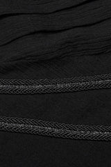 Black Lapel Collar Long Sleeves Metal Buttons Webbing Decoration Mens Gothic Blouse - Product - 8