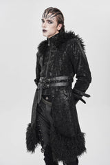 Black Stand Collar Long Sleeves Lace-Up Slim  Zippered Men's Punk Coat with Detachable Belt - Product - 13