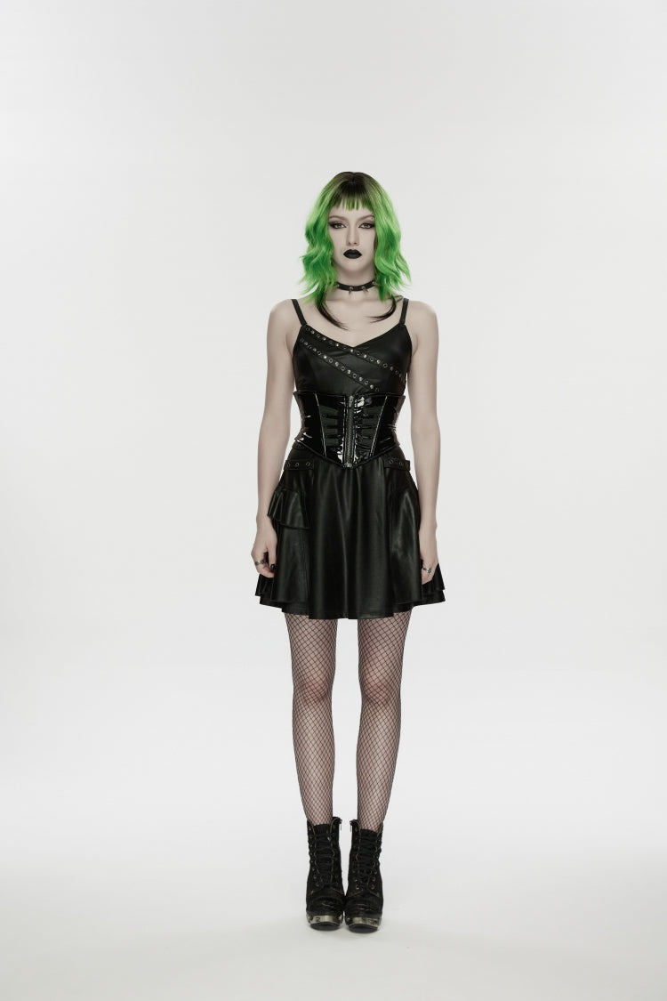 Black Lace-Up Slim Zippered Women's Punk Underbust Corset - Product - 3