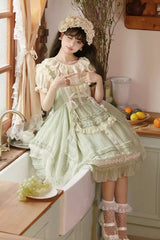 Green Doll Window Ruffle Sweet Lolita Jsk Tiered Dress - Product - 6