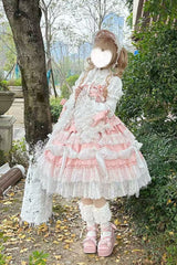 Pink Sleeveless Multi-Layered Ruffle Bowknot Lace Sweet Plus Size Lolita Jsk Dress - Product - 5