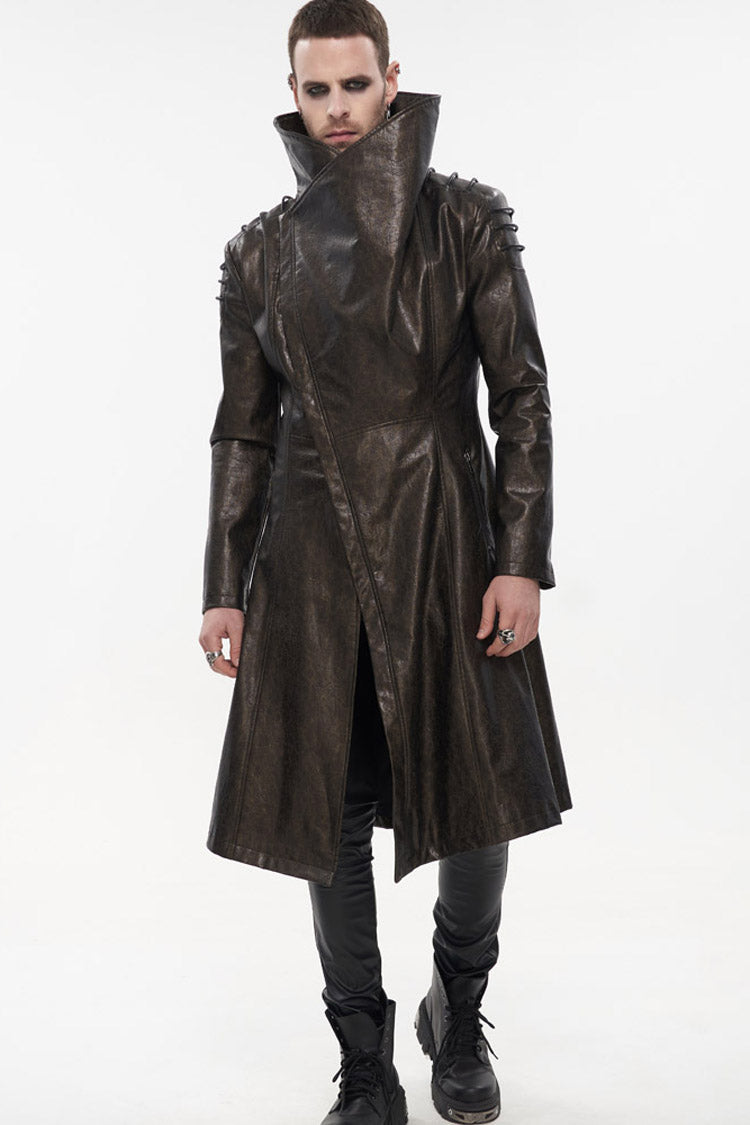 Brown Punk Exaggerated Large Collar Design Thick Rope Decoration Handsome Slim Long Men's Coat - Product - 4