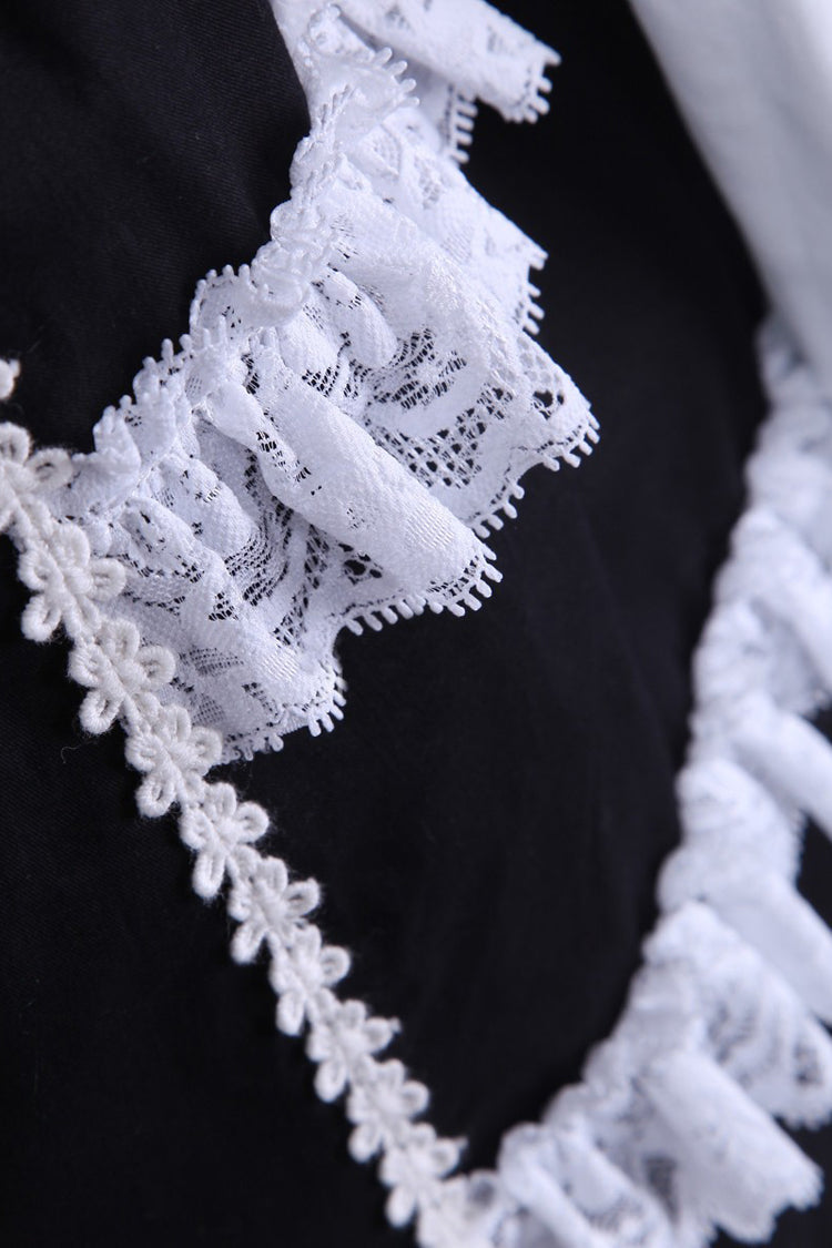 Black/White Cotton Long Sleeves Lace Trim Bowknot Gothic Lolita Dress - Product - 5