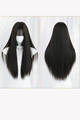 Black Brown Face-Framing Hime Cut Long Straight Wig with Full Bangs - Product - 8