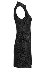 Black Chinese Style Stretch Velvet Burning Flower Dragon Totem Pattern Decoration Small Slit Hem Sleeveless Women's Gothic Dress - Product - 6