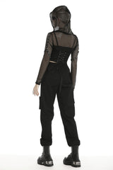 Black Long Sleeves Fishnet Mesh Women's Gothic Punk Hooded Cape - Product - 4