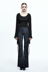 Black Mysterious Forest Gothic Branch Printing Bellbottom Womens Pants - Product - 5