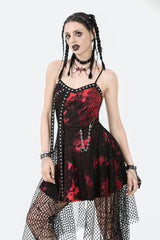 Red Sleeveless Mesh Hem Asymmetric Tie-dyed Women's Punk Slip Dress - Product - 7