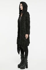 Black Ruffle Hooded Ripped Asymmetric Women's Punk Long Coat - Product - 3