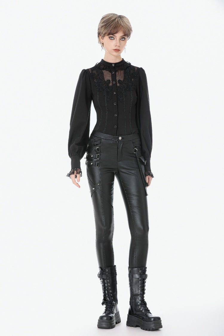 Black Asymmetric Studded Women's Punk Pants - Product - 5