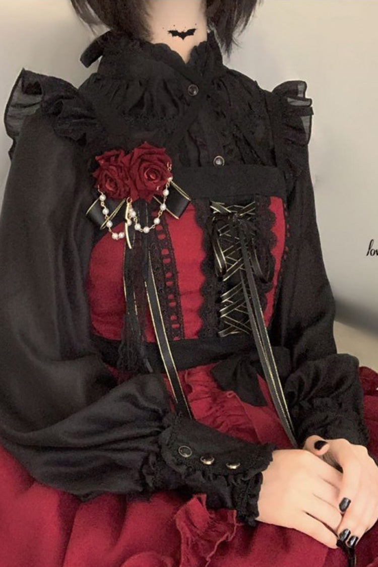 Red [Seven Deadly Sins - Wrath] Double-Layered Ruffle Stitching Lace Gothic Lolita Jsk Dress - Product - 7