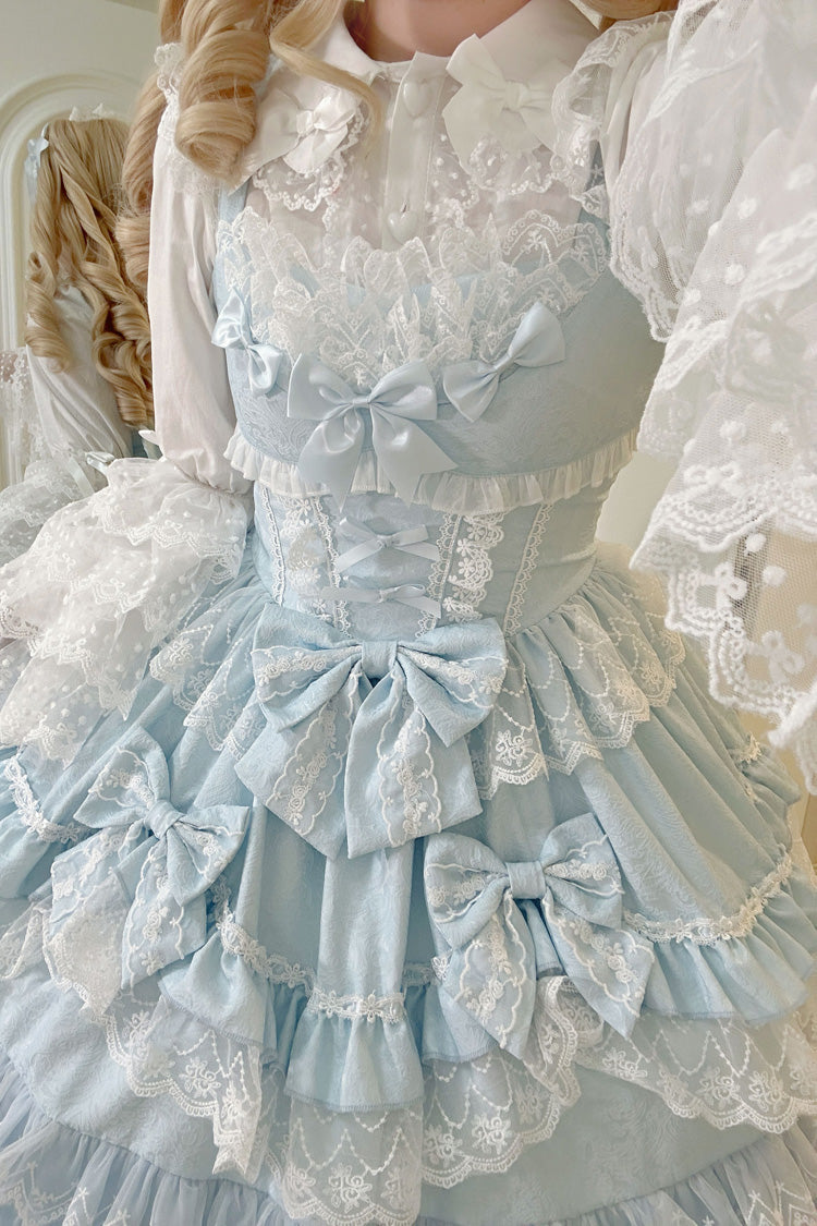 Blue Multi-Layered Ruffle Bowknot Stitching Lace Sweet (Dress Only) detail view 6
