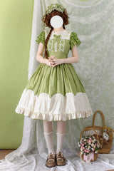 [Summer Wind] Short Sleeves Polka Dot Print Ruffle Embroidery Sweet Lolita Dress 3 Colors - Green - 1