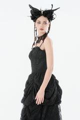 Black Sleeveless Multi-Layered Embroidered Women's Gothic Peplum Court Slip Dress - Product - 7