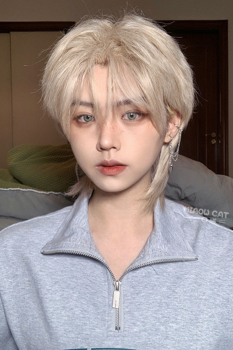 Platinum Natural Short Hair Medium Haircut Prince Ouji Wig - Product - 3