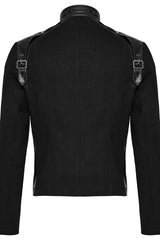 Black Round Collar Multi-Buckles Straps Faux Leather Men's Punk Jacket - Product - 6