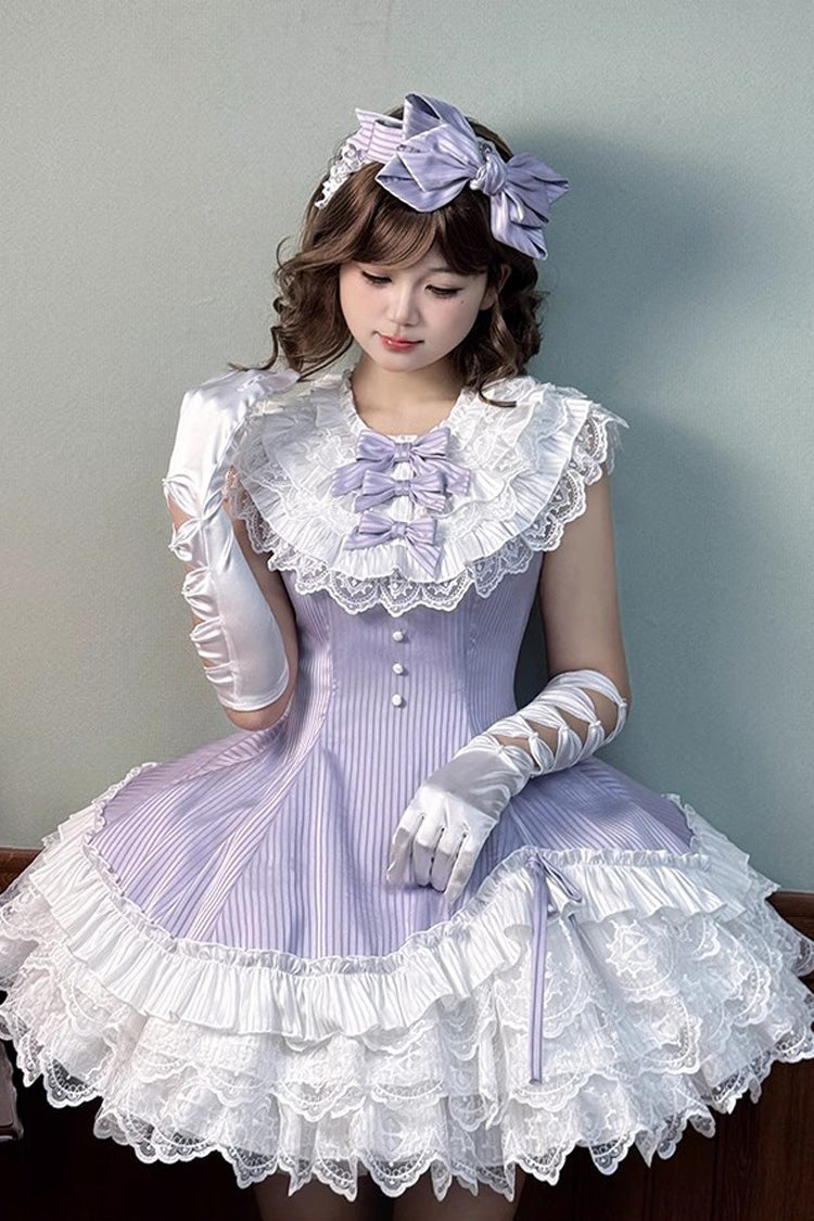 Purple [Miss Tsundere] Sleeveless Multi-Layered Ruffle Bowknot Lace Asymmetric Sweet Princess Lolita Dress - Product - 5