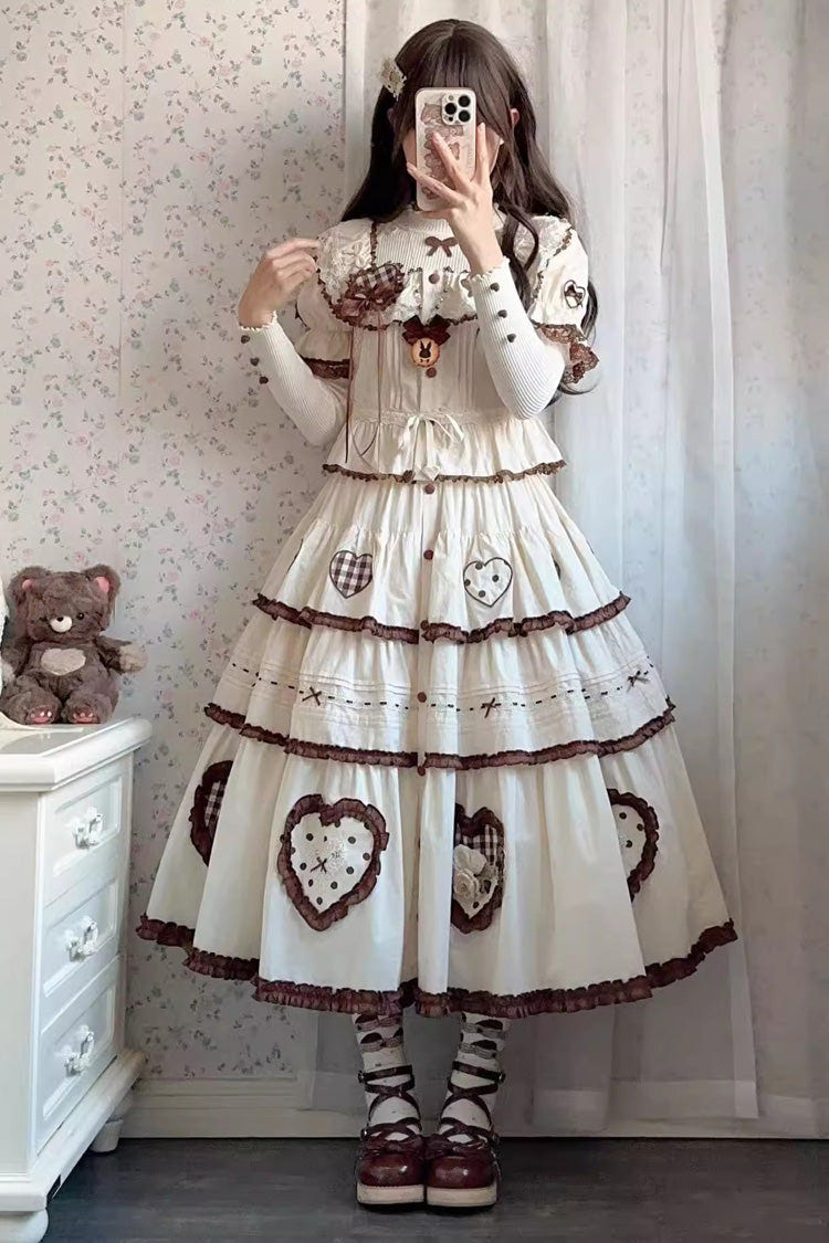 アイボリー [Lovely Heart] 三層 フリル 刺繍 リボン スウィート エレガント ロリータスカート 商品画像