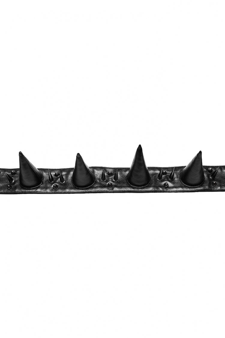 Black Cracked Leather Metal Nail Decoration Men's Steampunk Pointed Choker - Product - 7