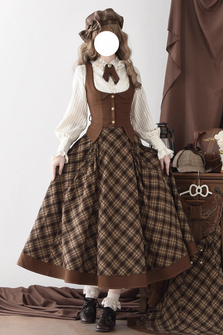 Brown [Broken Pocket Watch] Printed Detective-Style Classic Lolita Full Skirt - Brown(Long Skirt) - 1