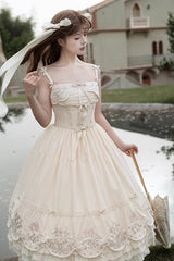 Apricot [Fantasy Butterfly] Triple-Layered Ruffle Embroidery Bowknot Lace Sweet Princess Lolita Jsk Dress - Product - 6